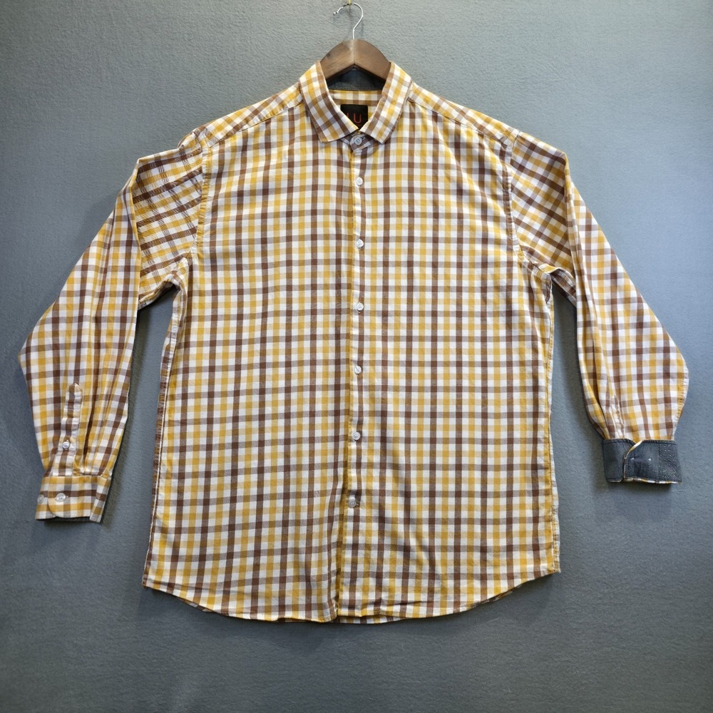 Linea Uomo Men's‎ Yellow Plaid Long Sleeve Button Up Flip Cuff Shirt Size 2XLT